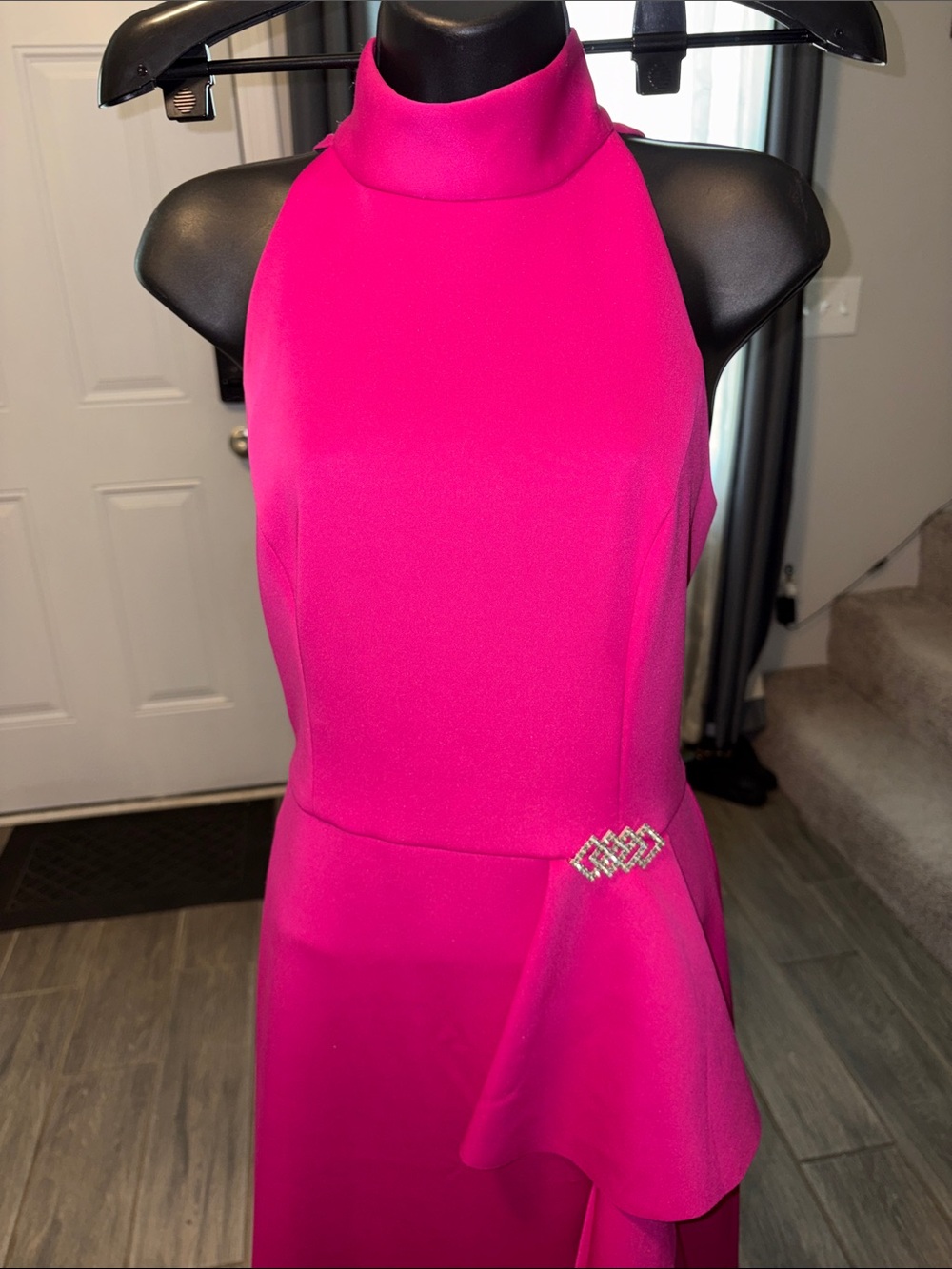 Eliza J Elegant Hot Pink Halter Maxi Dress with Side Ruffle size 8 - Picture 2 of 5